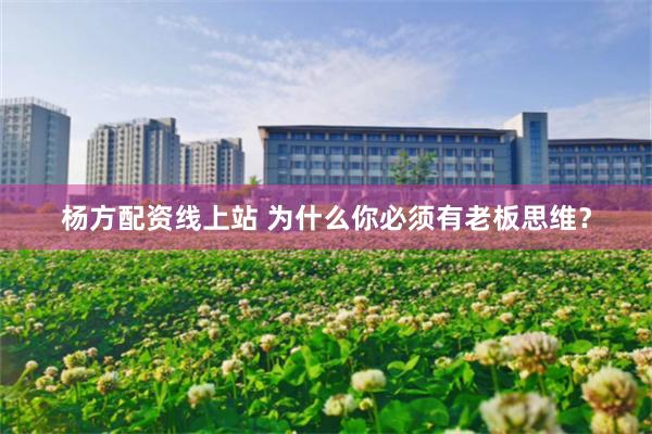 杨方配资线上站 为什么你必须有老板思维？